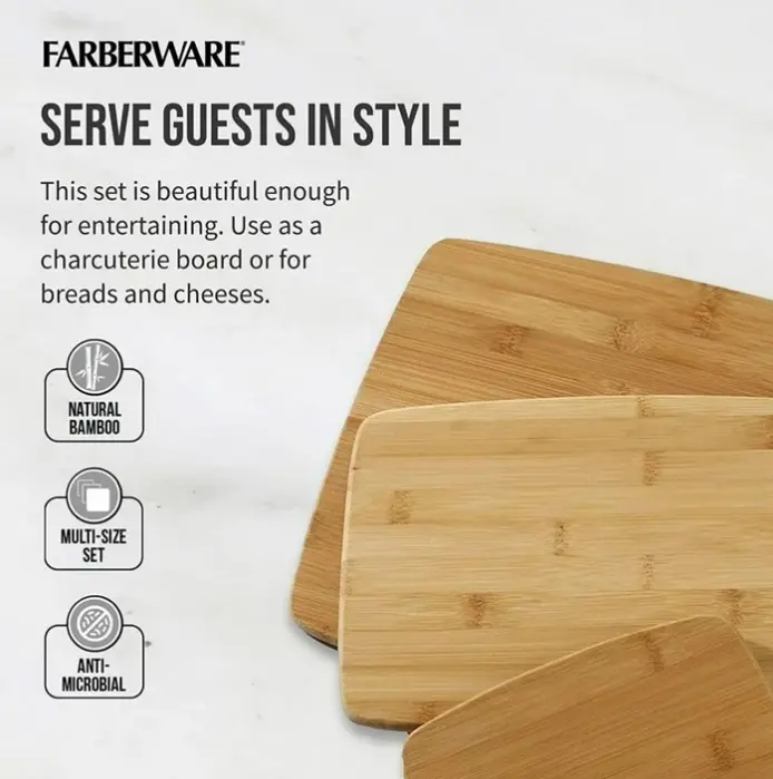 Farberware 3 Piece Kitchen Cutting Board Set Bamboo 