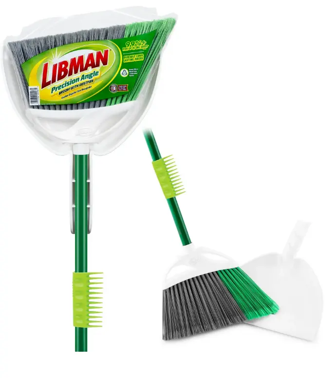 Libman Precision Angle Broom and Dust Pan Green / White Clean Fibers Comb (New - Unused)
