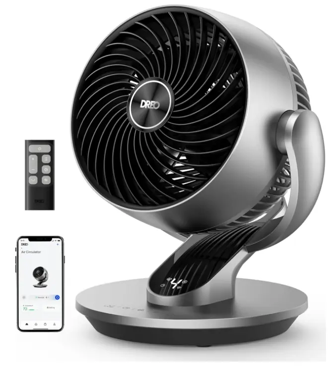 Dreo Smart Fan for Home,120° Vertical and 90° Oscillating Fan with Remote/Voice, 13 Inch Height Quiet Air Circulator for Whole Room, 70 ft, 4 Speeds, 5 Modes, 12H Timer