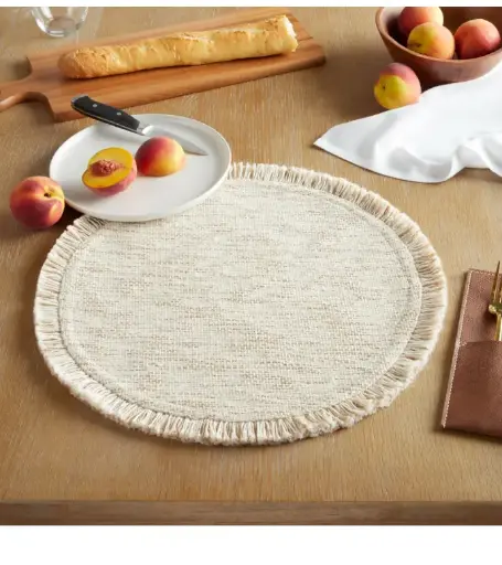 Lilli Fabric Table Placemat, Natural, 17" Round, 1 Piece