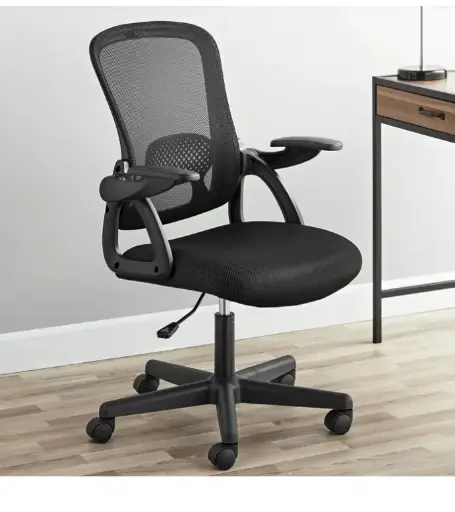 Ergonomic Mesh Back Office Chair with Flip Up Arms for Adults, Black Fabric